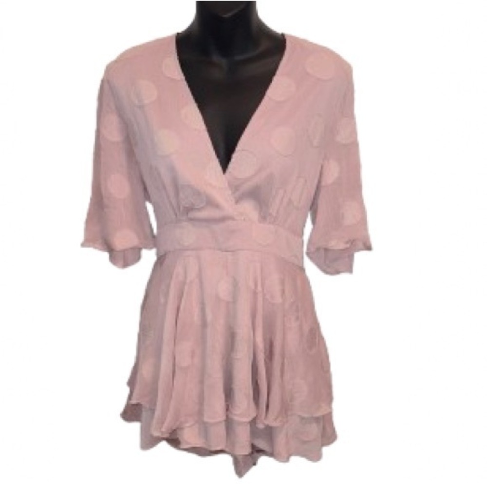 Pink Owl Blush Textured Fabric romper NWOT size L